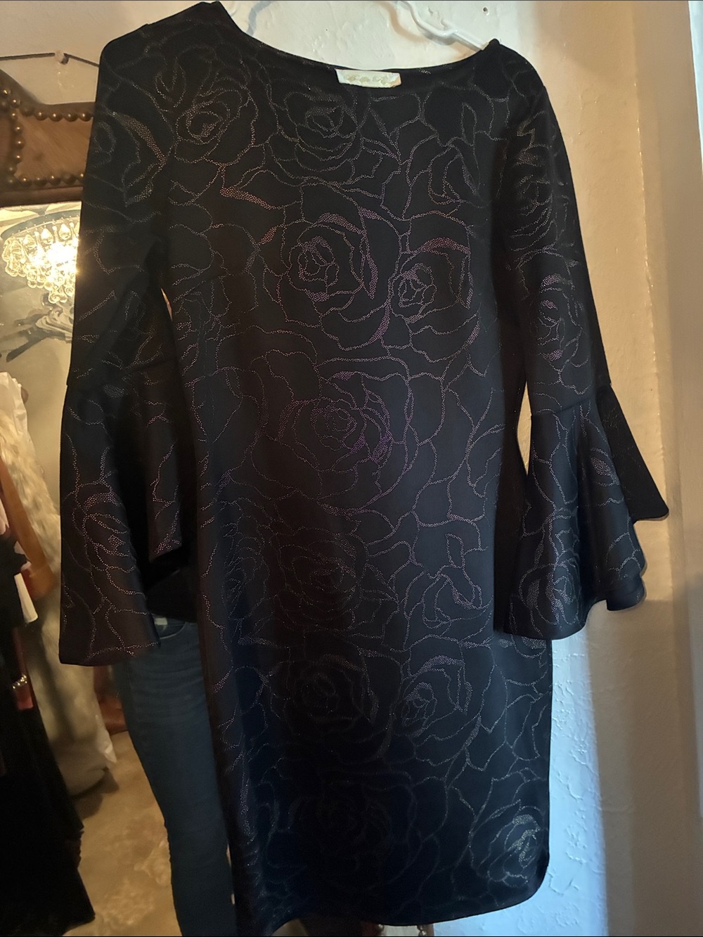 Bella Rose Closet Black Dress with Metallic Floral Accents